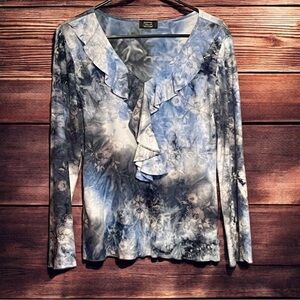 SHANNON FORD NEW YORK TIE DYE RUFFLE BLOUSE SIZE MEDIUM